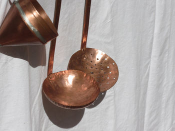 High angle view of wineglass on table at home