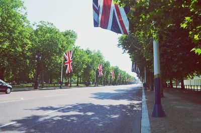 Scenic view of flag amidst trees against sky