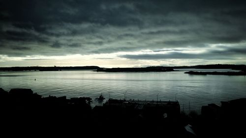 Scenic view of lake against cloudy sky