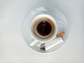 Directly above shot of coffee cup on table