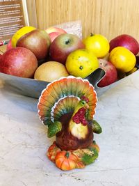 High angle view of apples on table