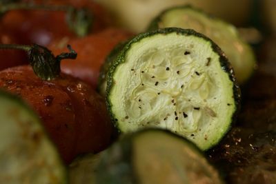 Close up macro shot of roasted vegetables