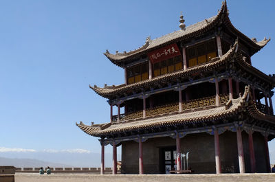 Low angle view of temple building against clear sky