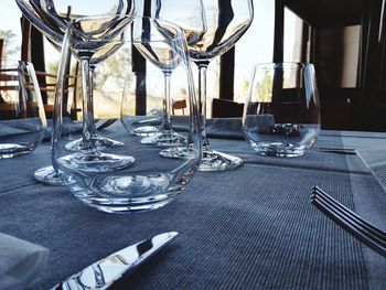 Glass of wine on table in restaurant