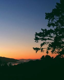 Scenic view of silhouette landscape against clear sky at sunset