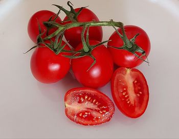 High angle view of cherries on table