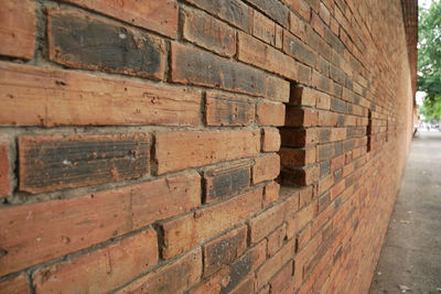 Close-up of brick wall by building