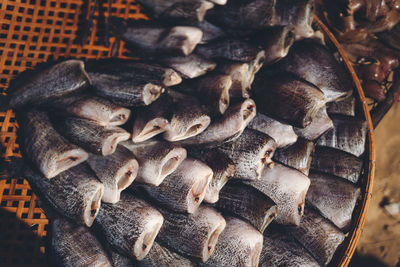 High angle view of fish for sale in market