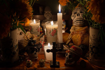 Close-up of christmas decorations on table