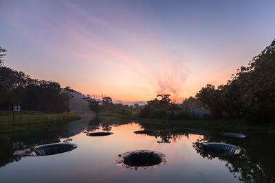 Scenic view of lake against sky during sunset