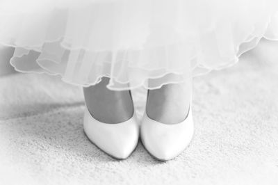 Low section of woman wearing shoes