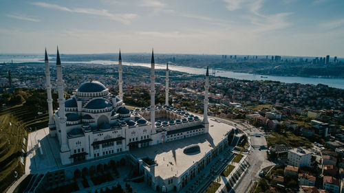 High angle view of buildings in city