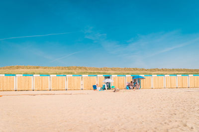 View of beach against blue sky, bergen aan zee netherlands 