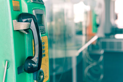 Close-up of telephone booth