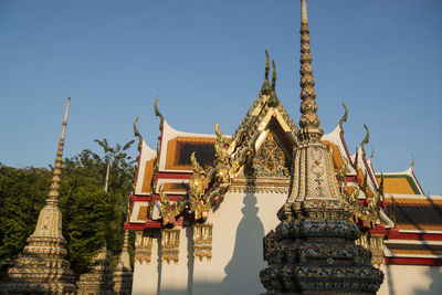 Low angle view of temple building against clear sky