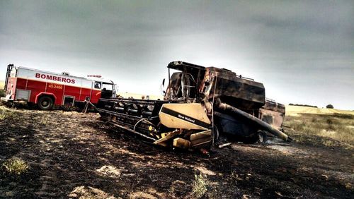 Abandoned truck against sky