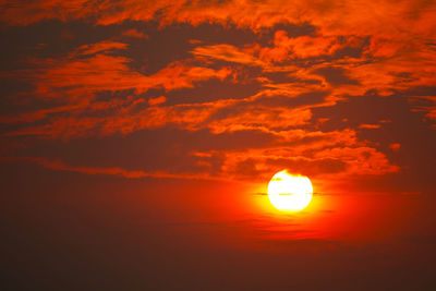 Scenic view of sea against romantic sky at sunset