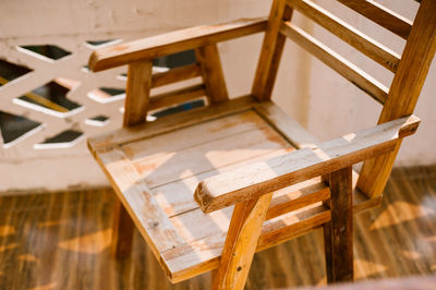 High angle view of wooden table