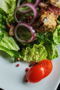 High angle view of tomatoes in plate