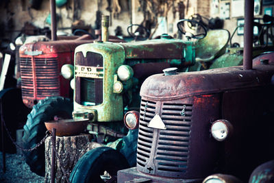 Close-up of rusty vehicles