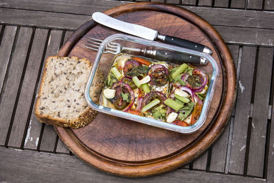 High angle view of food on table