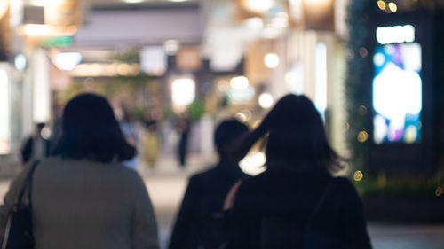 Rear view of people on street at night