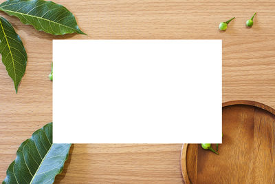 High angle view of empty wooden table