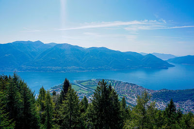 Scenic view of mountains against blue sky