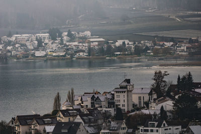 High angle view of townscape and buildings in city