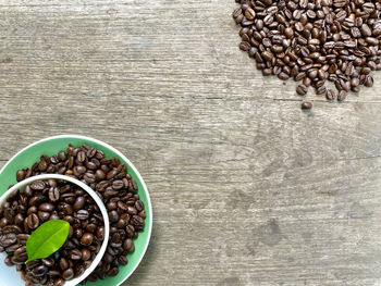 High angle view of coffee beans on table