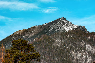 Low angle view of snowcapped mountain against sky