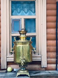 Close-up of old window of building