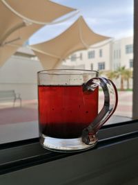 Close-up of beer glass on table