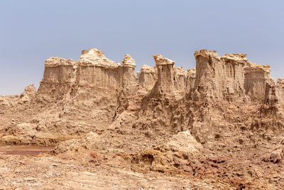 Low angle view of rock formations against sky