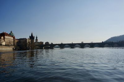 Bridge over river against clear sky