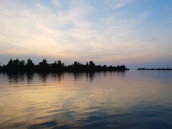 Scenic view of lake against sky during sunset