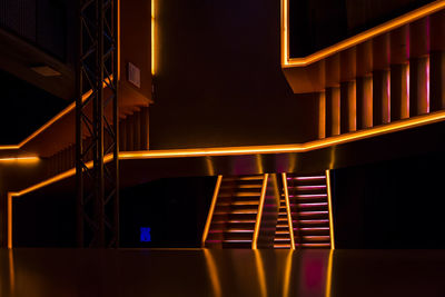 Close-up of illuminated staircase in building