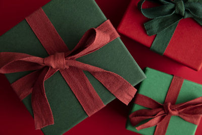 High angle view of christmas decorations on box