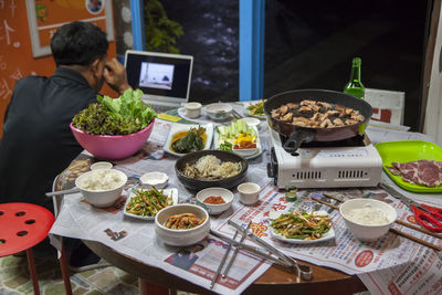 Food for sale at market stall