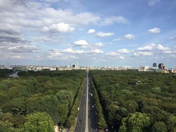 High angle view of road along buildings