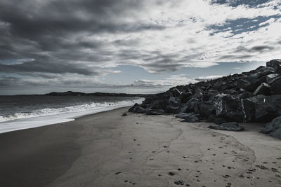 Scenic view of beach against sky