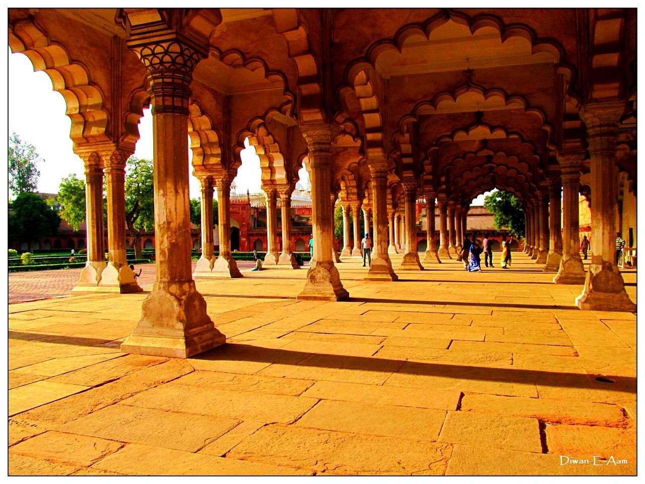 transfer print, architecture, built structure, arch, auto post production filter, building exterior, architectural column, person, men, cobblestone, sunlight, in a row, large group of people, incidental people, travel, walking, city, street, lifestyles