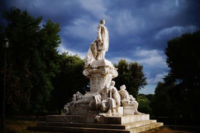 Low angle view of statue against cloudy sky