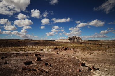 Scenic view of stunning rock formation in the petrified forest of arizona 