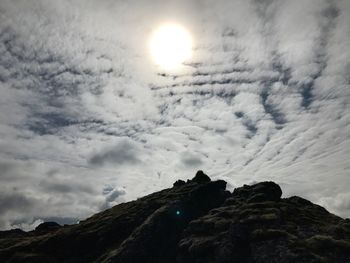 Low angle view of mountains against cloudy sky