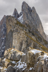 Seceda ridge in autumn with early snow in dolomites italy