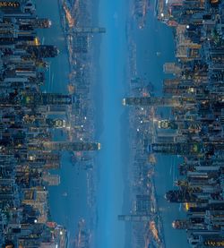 High angle view of city at waterfront