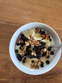 High angle view of breakfast in bowl on table