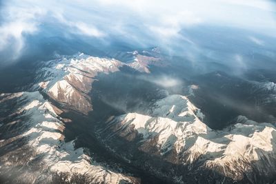 High angle view of snowcapped mountains