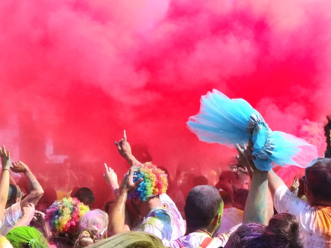 HIGH ANGLE VIEW OF PEOPLE ON COLORFUL COLORED BACKGROUND